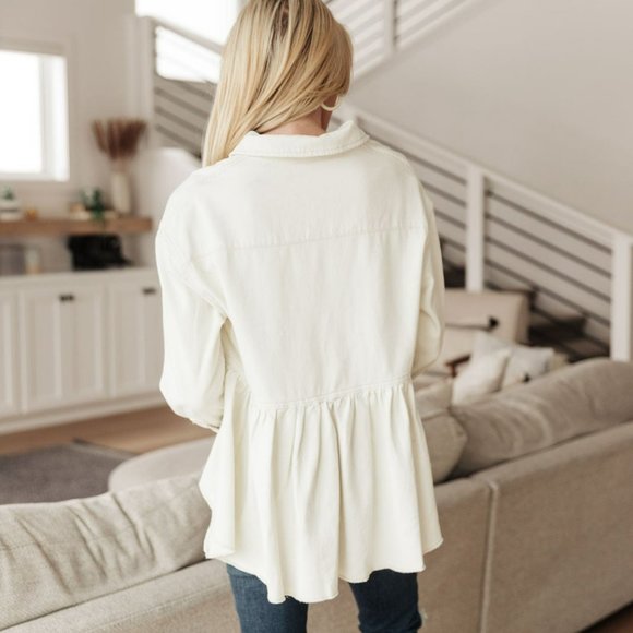 NWT Western Vibe Cream Peplum Denim Jacket - Picture 5 of 5